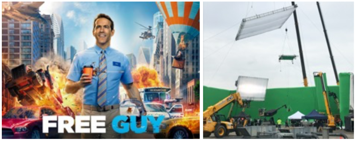 Figure 7: Exterior green screen set of the Ryan Reynolds SFX movie Free Guy.