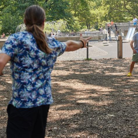 People playing frisbee. 