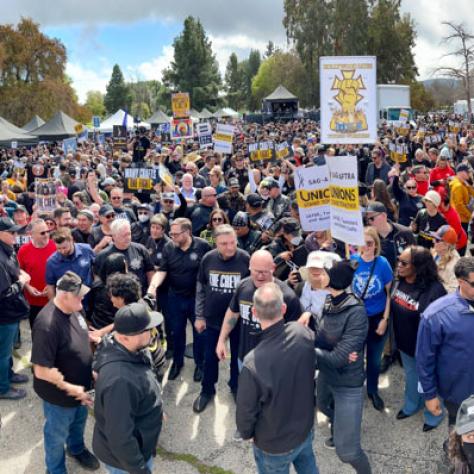 Large crowd of people at rally. 