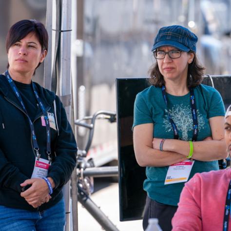 Local 600 Operators Shanele Alvarez, SOC, and Aymae Sulick, SOC, at Local 80's "Cranes, Dollies, Stabilized Heads: Motion and Movement Workshop."