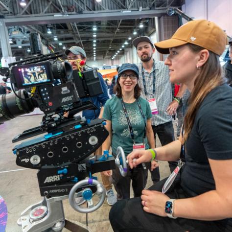 Local 600 Operator Aymae Sulick, SOC, with participants of Local 80's "Cranes, Dollies, Stabilized Heads: Motion and Movement Workshop."
