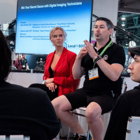 DITs Johanna Salo and Dane Brehm speaking on Local 600's panel "Mix Your Secret Sauce with Digital Imaging Technicians."