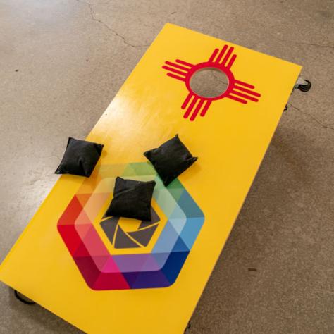 Local 600 decorated cornhole board. 