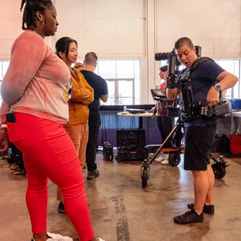 Local 600 Operator Timber Hoy, right, at the SOC's Camera Operator Workshop.