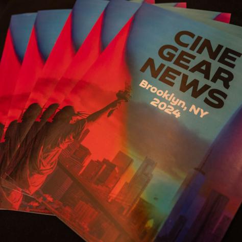 Photo of 'Cine Gear News' guides sitting on table. 