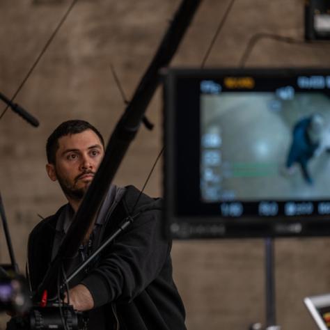 Man with boom mic. 