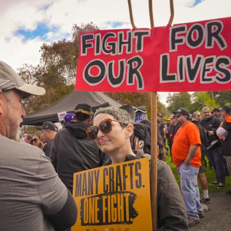 Fight For Our Lives sign and people at rally. 