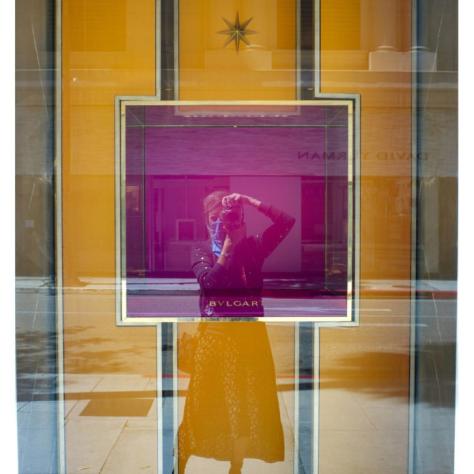 I finally ventured west of Western with my camera and wandered the vacant streets of Beverly Hills and Hollywood. Self portrait in window of Bulgari, Rodeo Drive. May 14, 2020